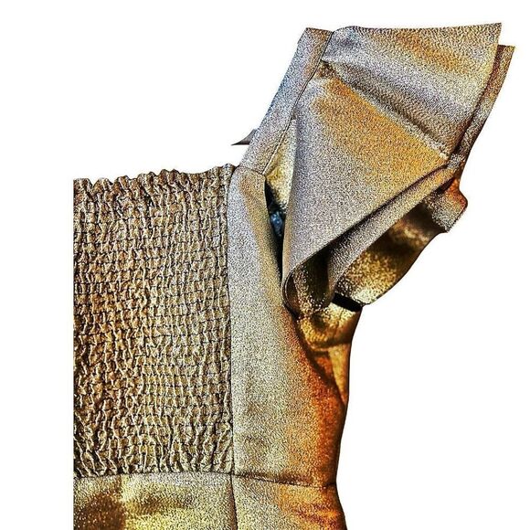 Y2K Festival Cache Gold Metallic Flutter Sleeve cropped Blouse Size XS NWT - Picture 7 of 8